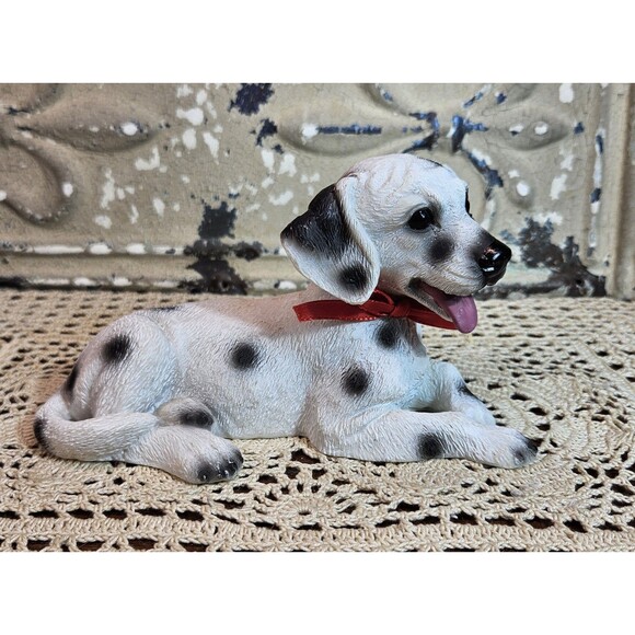 Adorable Dalmatian Puppy Dog Figurine Shelf Sitter White Spotted Red Bowtie - Picture 2 of 8
